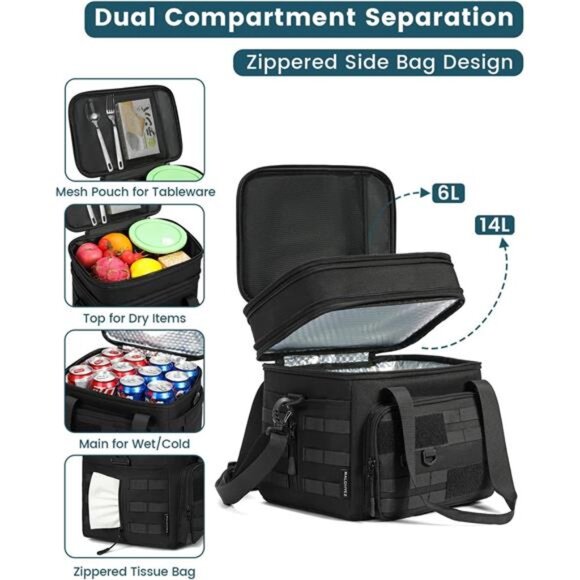 Tactical Lunch Bag,20L Large Heavy Duty DoubleDeck Insulated Lunch Box Leakproof - Picture 4 of 8